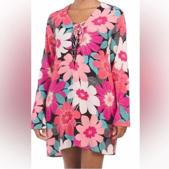 La Blanca Pink Full Bloom Resort Cover Up Tunic - Picture 1 of 6